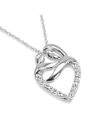 Diamond Mother and Child Heart Pendant-Necklace in Sterling Silver (1/10ct tw)