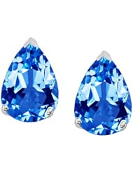 Tommaso Design (tm) 8x6mm Pear Shape Genuine Blue Topaz Earrings Studs in 14 kt White Gold
