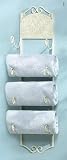 Wall Mounted Elegant Vertical White Metal Floral Bathroom Towel Rack & Shelf