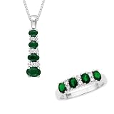 Diamond and Alternating Emerald Jewelry Set in 10K White Gold
