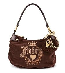 Juicy Couture No Drama Velour Shoulder Bag Tote Chocchaud Brown
