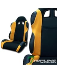 Automotive Parts and Accessories: Universal Jdm-Ts Black/Yellow Cloth Car Racing Bucket Seats+Sliders Pair For Jap - Topline_autopart
