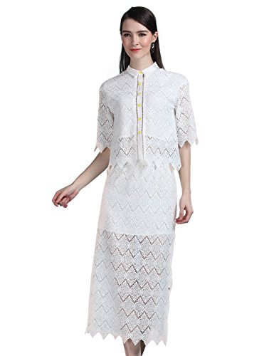 (マックスチック) Maxchic　レディース　透けレーストップス　レーススカート　上下セット　配色ボタン　C16744Y15C