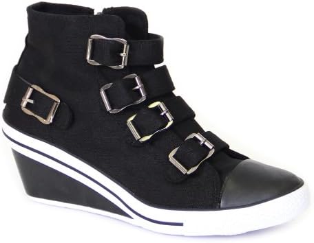 DOOBALLO Women's Buckle-Up Wedge Sneaker