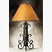 Traditional 32 Aged Iron Table Lamp with Dk. brown oiled parchment laminated to tapered styrene hardback w/Bomber Jacket Brown leather lacing top & bottom, (FREE SHIPPING)