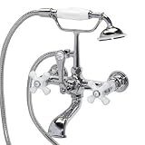 American Bath Factory F1-1133-CH-F9-9500-PX-CH F1-1133 Wall Mount Bathtub Faucet, Porcelain Cross Ha