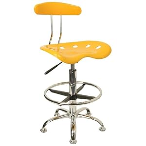 Orange-Yellow and Chrome Bar Stool Height Drafting Stool with Tractor Seat [LF-215-YELLOW-GG]