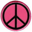 Peace Sign Embroidered Patch Anti-War Hippie Iron-On Symbol Pink