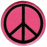 Peace Sign Embroidered Patch Anti-War Hippie Iron-On Symbol Pink