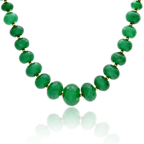 Bling Jewelry Gold Faceted Green Jade Graduated Necklace