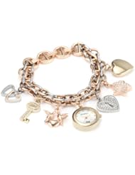 Armitron Womens 75/3995MPTC Swarovski Crystal Accented Silver-Tone, Rosegold-tone and Gold-tone Charm Bracelet Watch