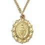 24K Gold Over Sterling Silver 3/4" Oval Engraved Miraculous Medal on 18" Chain
