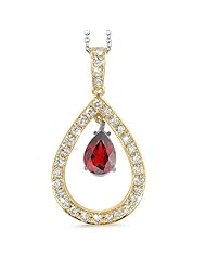 Twin Pear Shaped Diamond Pendant In 18K Yellow Gold With A 1.00 ct. Genuine Garnet Center Stone.