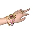 Bauchtanz Bell & Bead CZ Triangle Slave Armreif / Armband mit Ring - Golden & Pink