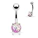 Opal Glitter Prong Set 316L Surgical Steel Belly Button Ring (Sold Individually)