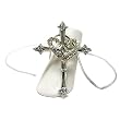 Crystal Studded Cross and Heart Link Pendant Necklace Fashion Jewelry