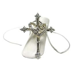 Crystal Studded Cross and Heart Link Pendant Necklace Fashion Jewelry