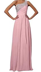 Beaded One Shoulder Chiffon Evening Dress/Bridesmaid Dress/Prom Dress/Party Dress 
