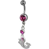 Pink Crystal Seal Balancing Ball Gem Belly Button Ring Navel Piercing Bar Body Jewelry