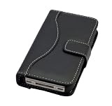 iPhone 4/4S レザーケース ブックタイプ カード入れ付 フラップベルト留（マグネット付き） ブラック