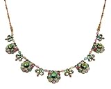 Michal Negrin Gorgeous Collar Necklace Ornate with Hand Painted Flowers, Flower Ornaments Accented with Green, Pink, Beige and Blue Swarovski Crystals and Beads; Vintage Looking - Special Ordered and Shipped by Genuvo within 2 to 3 Weeks