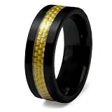 8mm Black Ceramic Ring with Golden Carbon Fiber Inlay (Sizes 9-12)