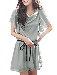 Short Sleeves Sheer Above the Knee Chiffon/Polyester Summer Elasticized   Waistline Cowl Neck  Dress