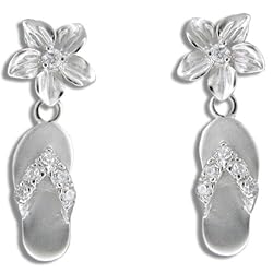 Sterling Hawaiian Rhodium Plumeria Flip Flop Earrings