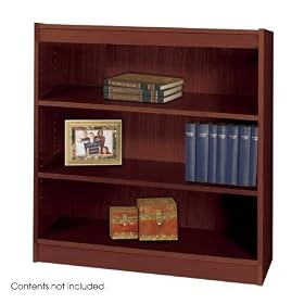 Safco 3-Shelf Reinforced Square-Edge Veneer Bookcase, Mahogany