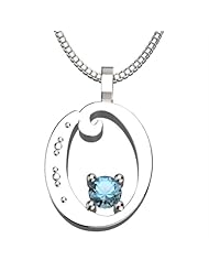 Sterling Silver Letter O - March Aquamarine Birthstone 18 Inch Necklace