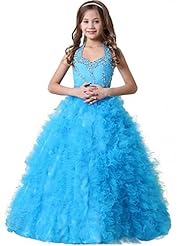 Girls  Floor Length Organza Lace Halter Spaghetti Strap  Ball Gown Flower-Girl Dress/Pageant Dress 