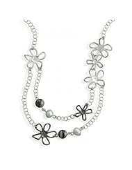 MMA Silver - 18 inch Multistrand Flower and Cultured Freshwater Pearl Necklace