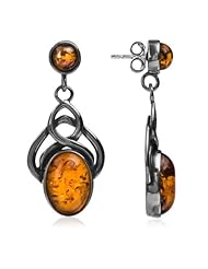 Sterling Silver Celtic Design Amber Earrings