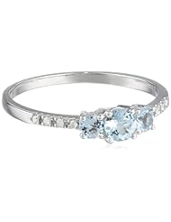 White Gold Diamond (0.04cttw, G-H Color, I2-I3 Clarity) and Aquamarine 3 Stone Ring, Size 6