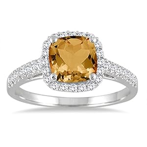 1.75 Carat Cushion Cut Citrine and Diamond Ring in 10K White Gold