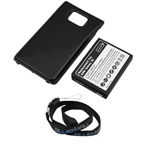 GTMax High Capacity Extended Replacement Battery (3500mAh) + Black Cover + Neck Strap Lanyard for AT&T Samsung Galaxy S2 SII / S 2 i9100 / i777 G4-NOT compatible with Sprint/Epic or any other version with vertically aligned camera opening