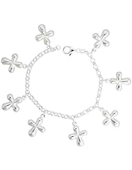Sterling Silver Curvy Cross Pendant Bracelet, 1" (25mm) wide