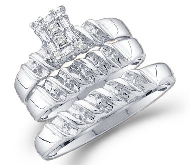 Diamond Rings Set White Gold Bridal Engagement Wedding Men + Womens