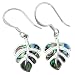 925 Silver Abalone Paua Shell Monstera Dangle Earrings Hawaiian Jewelry