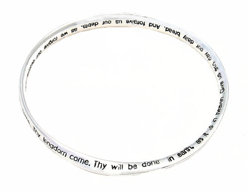 Bracelet - B161 - Bangle Style Inscribed with the Lord's Prayer ~ Our Father Who Art in Heaven Hallowed By Thy Name... ~ Silver Tone Metal