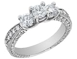 Vintage Style Three Stone Diamond Engagement Ring 1.24 Carat (ctw) in 14K White Gold (Certified)