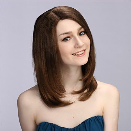 CHICOME Cute Brown Mixed Strawberry Blonde Straight Wigs Medium Length Kanekalon Synthetic Hair as Real Hair