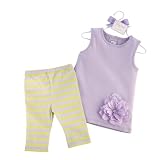 Mud Pie Baby Buds Flower Cotton Tunic and Cotton-Spandex Leggings Set, Purple, 0 - 6 Months