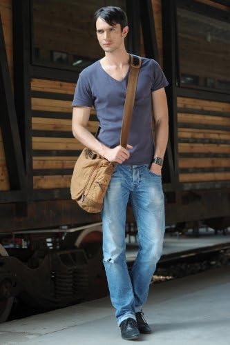 Vintage Leather Canvas Envelope Satchel Briefcase Shoulder Bag Handbag, Gift Idea