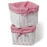 Burlington Baby Small White Willow Basket Set with Liner, Red