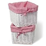 Burlington Baby Small White Willow Basket Set with Liner, Red
