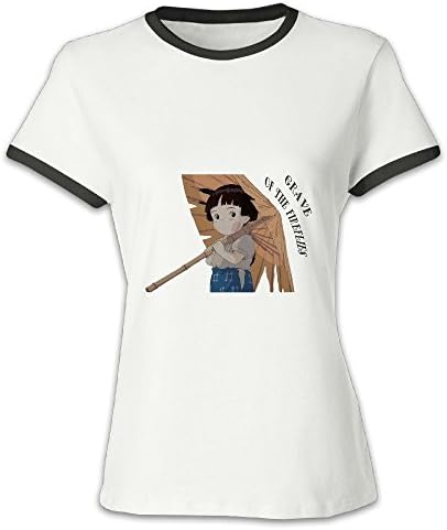 Lanlig Women's Grave Of The Fireflies O-neck Contrast Collar M T-shirts Funny