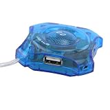 4 Port USB 2.0 Hub, Clear Blue