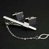 Cb1128 Fashionon Designer Square Contemporary Tie Bar Purple Tie Pin and Cufflinks Set with Presentation Box