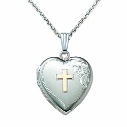 14k Yellow Gold Plated Sterling Silver Heart Locket Cross